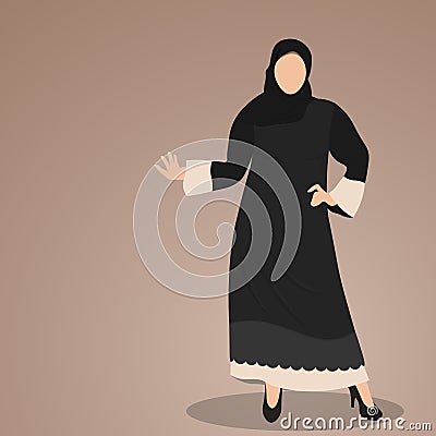 Fashioned arabic muslim woman in hijab and beautiful fashion abaya model from UAE or Saudi Arabia Vector Illustration